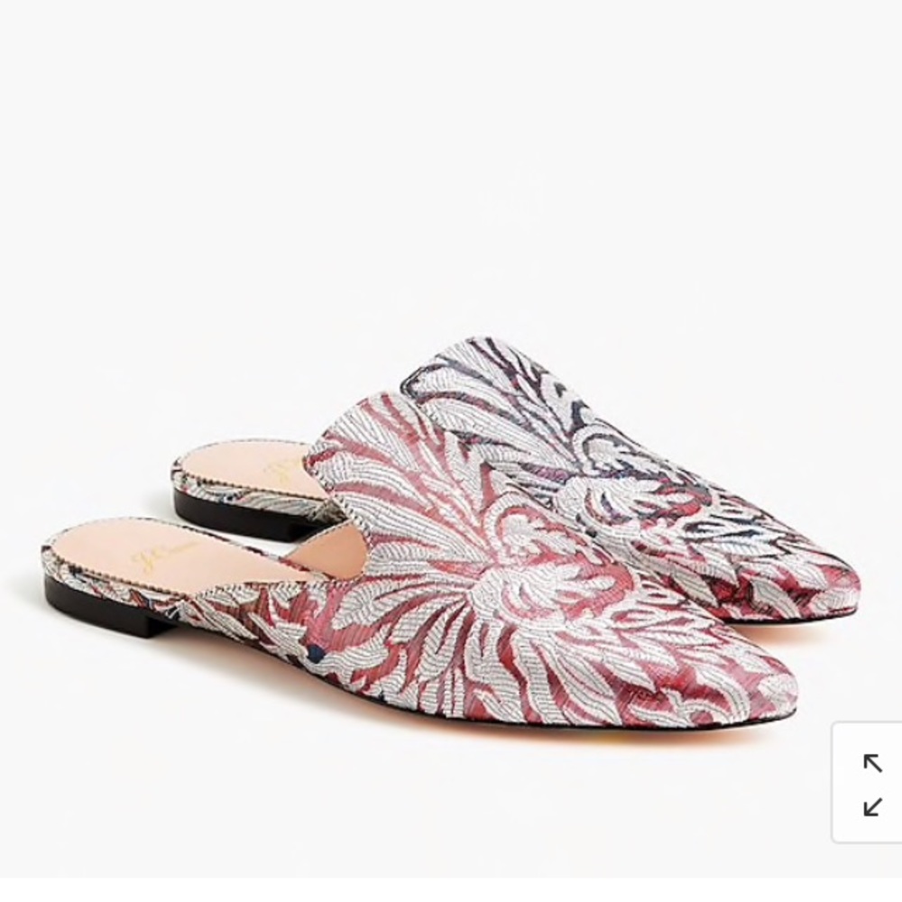 NIB J.Crew pointed-toe slides in metallic jacquard